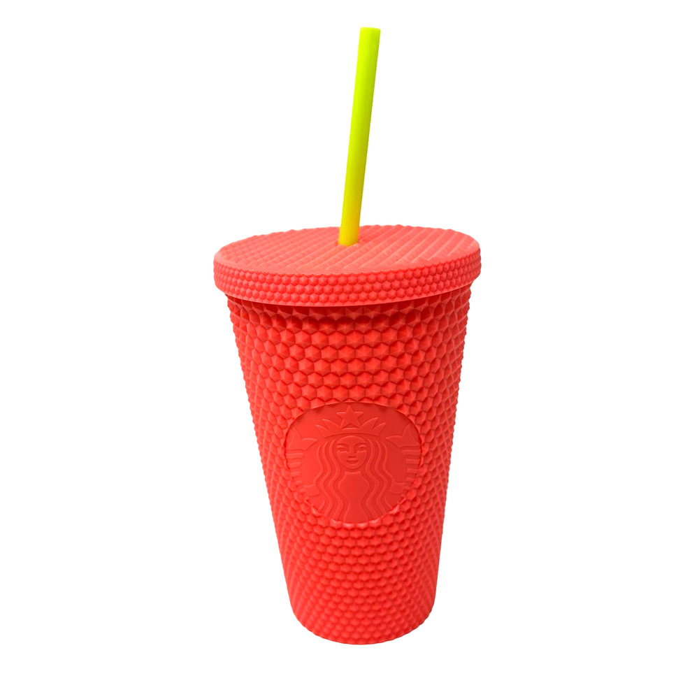 Starbucks pink studded tumbler cup with lid and yellow straw‎ 16 oz size
